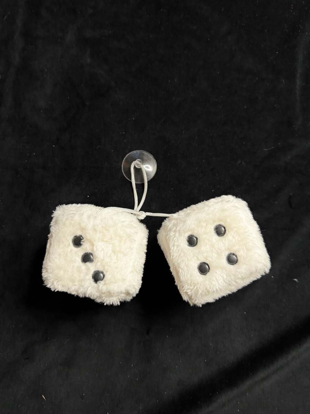 Retro White Fuzzy Plush Dice for Rearview Mirror Hanging Ornament
